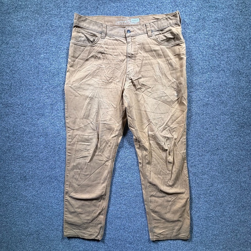Carhartt Rugged Flex Khakis Pant Men's 36x34 Brown Straight Relaxed-Fit Stretch